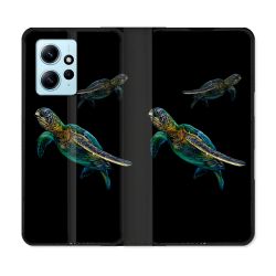 Housse Cuir Portefeuille Pour Xiaomi Redmi Note 12 4G Animal Tortue Noire multicolore