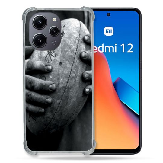 Coque Renforcée En Verre Trempé Pour Xiaomi Redmi 12 5G Sport Rugby Ballon Vintage