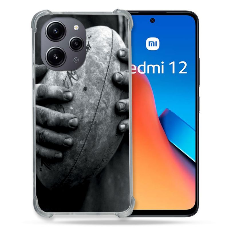 Coque Renforcée En Verre Trempé Pour Xiaomi Redmi 12 5G Sport Rugby Ballon Vintage