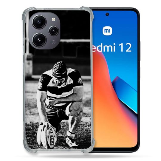Coque Renforcée En Verre Trempé Pour Xiaomi Redmi 12 5G Sport Rugby Noir Blanc