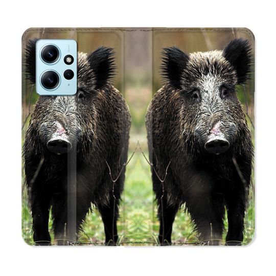 Housse Cuir Portefeuille Pour Xiaomi Redmi Note 12 4G Chasse Sanglier bois