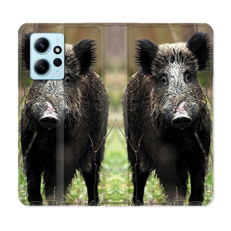 Housse Cuir Portefeuille Pour Xiaomi Redmi Note 12 4G Chasse Sanglier bois