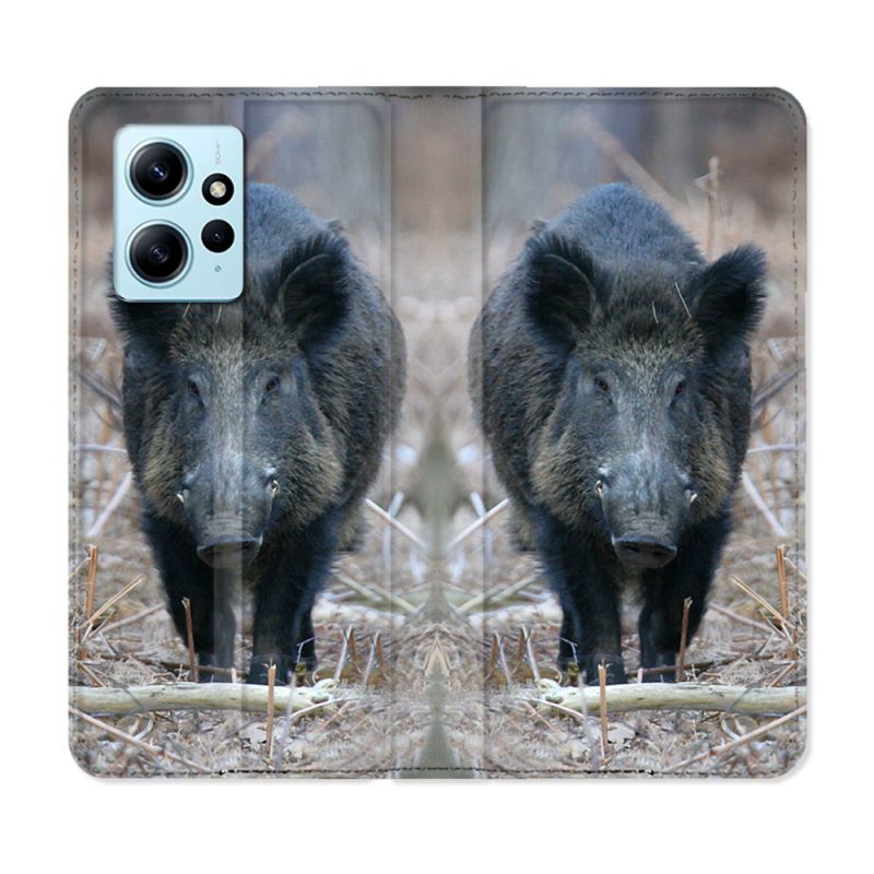 Housse Cuir Portefeuille Pour Xiaomi Redmi Note 12 4G Chasse Sanglier Pin