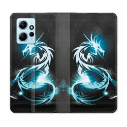 Housse Cuir Portefeuille Pour Xiaomi Redmi Note 12 4G Fantastique Dragon Bleu