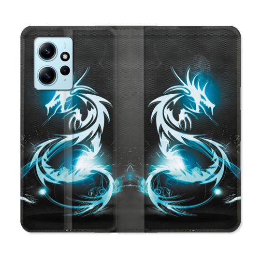 Housse Cuir Portefeuille Pour Xiaomi Redmi Note 12 4G Fantastique Dragon Bleu