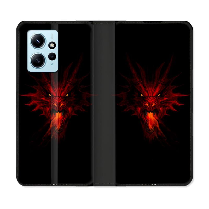 Housse Cuir Portefeuille Pour Xiaomi Redmi Note 12 4G Fantastique Dragon Feu