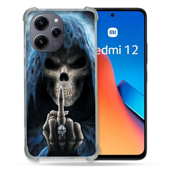 Coque Renforcée En Verre Trempé Pour Xiaomi Redmi 12 5G Tete de Mort Doigt