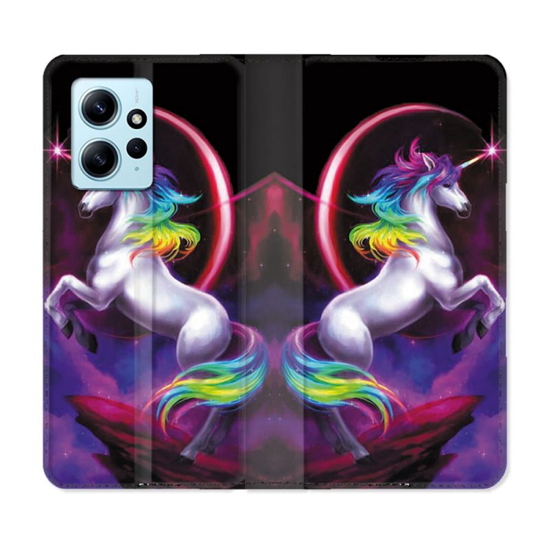 Housse Cuir Portefeuille Pour Xiaomi Redmi Note 12 4G Fantastique Licorne Arc en ciel