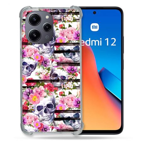 Coque Renforcée En Verre Trempé Pour Xiaomi Redmi 12 5G Tete de Mort Pattern