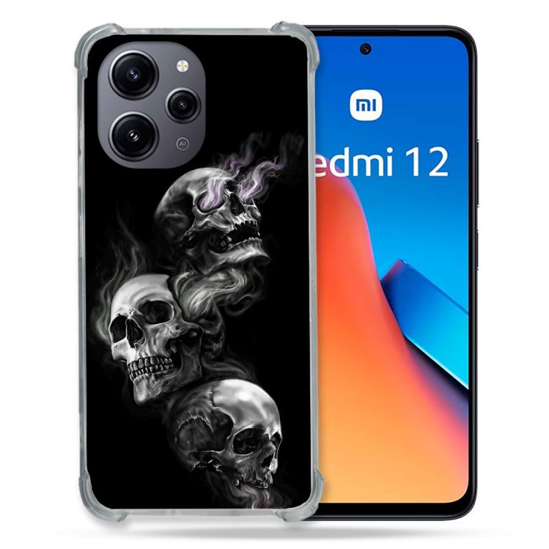 Coque Renforcée En Verre Trempé Pour Xiaomi Redmi 12 5G Tete de Mort Triple