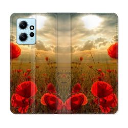 Housse Cuir Portefeuille Pour Xiaomi Redmi Note 12 4G Fleur Coquelicot