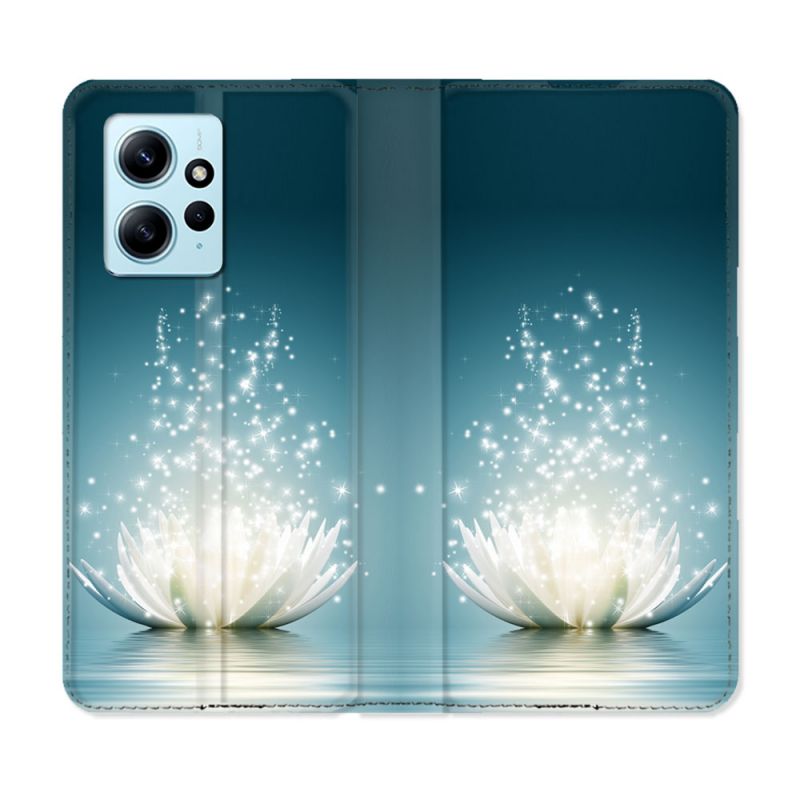 Housse Cuir Portefeuille Pour Xiaomi Redmi Note 12 4G Fleur Lotus Blanc