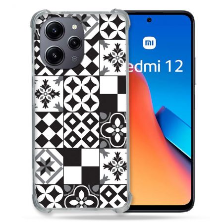 Coque Renforcée En Verre Trempé Pour Xiaomi Redmi 12 5G Texture Carreau Ciment Noir