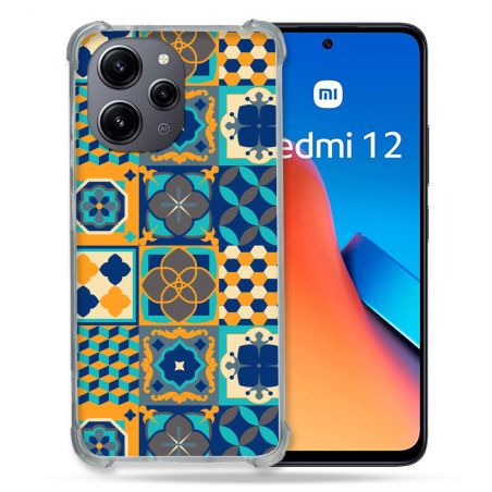 Coque Renforcée En Verre Trempé Pour Xiaomi Redmi 12 5G Texture Carreau Ciment Orange