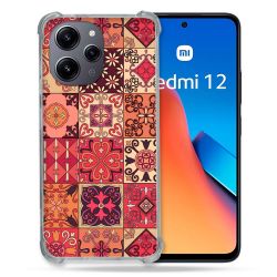 Coque Renforcée En Verre Trempé Pour Xiaomi Redmi 12 5G Texture Carreau Ciment Rouge