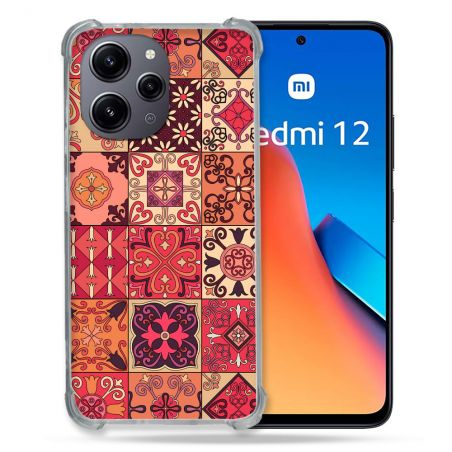 Coque Renforcée En Verre Trempé Pour Xiaomi Redmi 12 5G Texture Carreau Ciment Rouge
