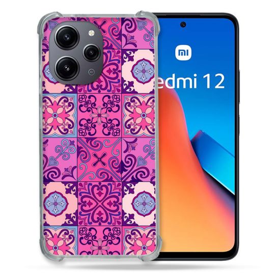 Coque Renforcée En Verre Trempé Pour Xiaomi Redmi 12 5G Texture Carreau Ciment Violet