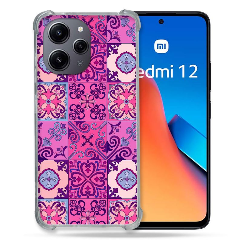 Coque Renforcée En Verre Trempé Pour Xiaomi Redmi 12 5G Texture Carreau Ciment Violet