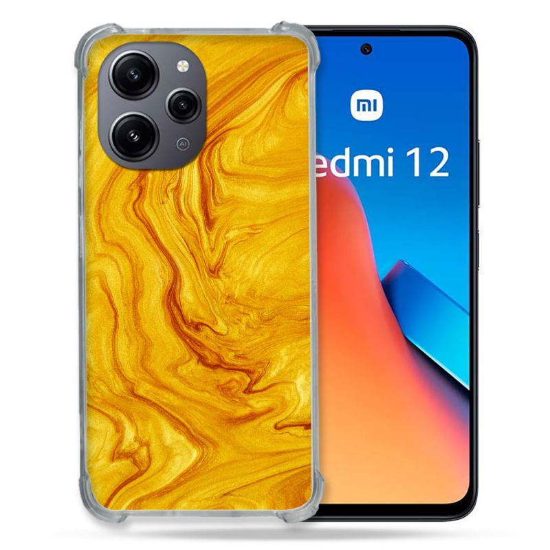 Coque Renforcée En Verre Trempé Pour Xiaomi Redmi 12 5G Texture Marbre Jaune