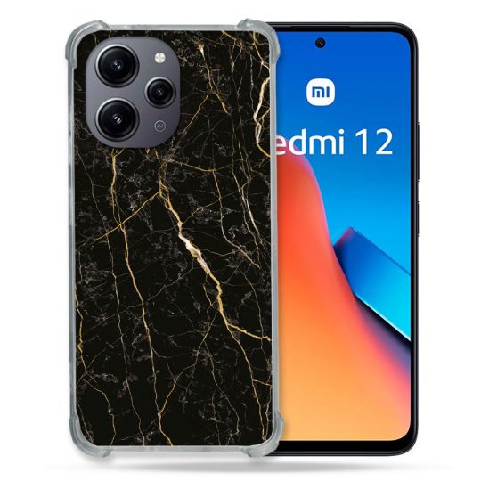 Coque Renforcée En Verre Trempé Pour Xiaomi Redmi 12 5G Texture Marbre Noir