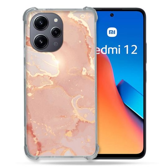 Coque Renforcée En Verre Trempé Pour Xiaomi Redmi 12 5G Texture Marbre Rose