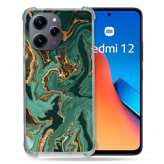 Coque Renforcée En Verre Trempé Pour Xiaomi Redmi 12 5G Texture Marbre Vert