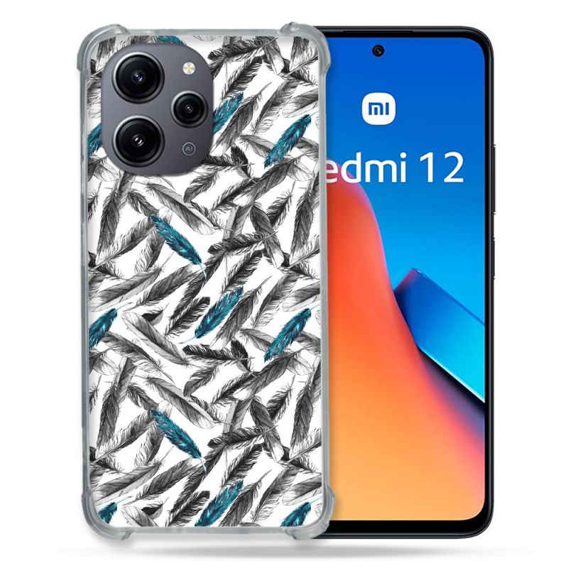 Coque Renforcée En Verre Trempé Pour Xiaomi Redmi 12 5G Texture Plume Canard