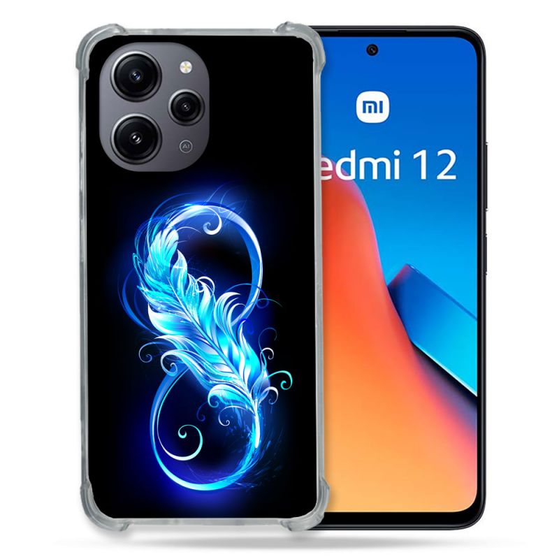 Coque Renforcée En Verre Trempé Pour Xiaomi Redmi 12 5G Texture Plume Infini Bleu