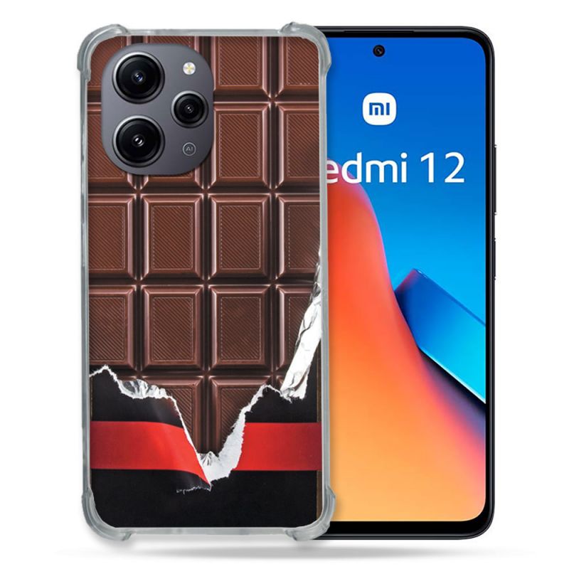 Coque Renforcée En Verre Trempé Pour Xiaomi Redmi 12 5G Texture Trompe Oeil Chocolat