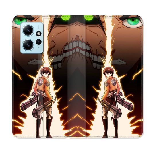 Housse Cuir Portefeuille Pour Xiaomi Redmi Note 12 4G Manga Attaque Titans Eren Eclair