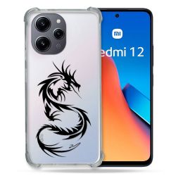 Coque Renforcée En Verre Trempé Transparente Pour Xiaomi Redmi 12 5G Dragon Noir