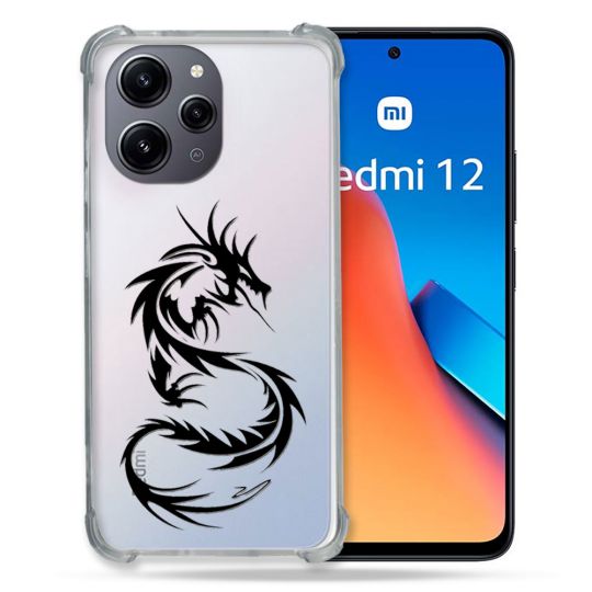 Coque Renforcée En Verre Trempé Transparente Pour Xiaomi Redmi 12 5G Dragon Noir