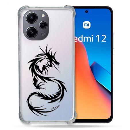 Coque Renforcée En Verre Trempé Transparente Pour Xiaomi Redmi 12 5G Dragon Noir