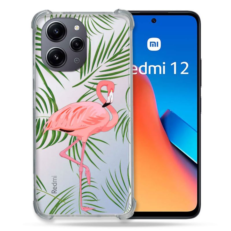 Coque Renforcée En Verre Trempé Transparente Pour Xiaomi Redmi 12 5G Flamant Rose
