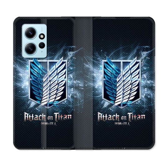 Housse Cuir Portefeuille Pour Xiaomi Redmi Note 12 4G Manga Attaque Titans Noir