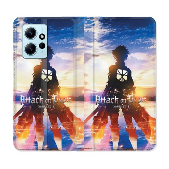 Housse Cuir Portefeuille Pour Xiaomi Redmi Note 12 4G Manga Attaque Titans Soleil