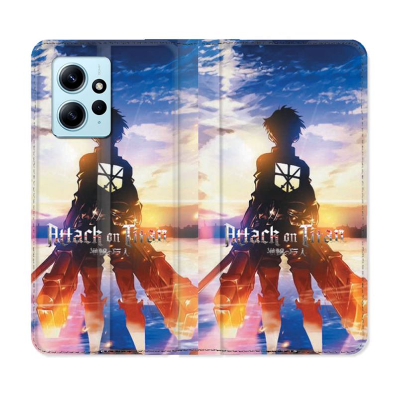 Housse Cuir Portefeuille Pour Xiaomi Redmi Note 12 4G Manga Attaque Titans Soleil
