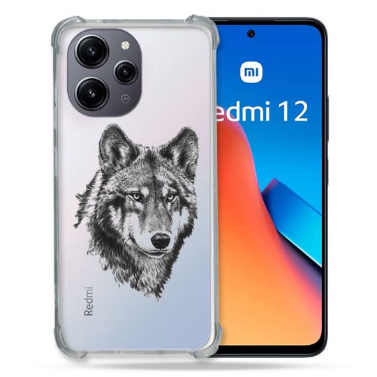 Coque Renforcée En Verre Trempé Transparente Pour Xiaomi Redmi 12 5G Loup