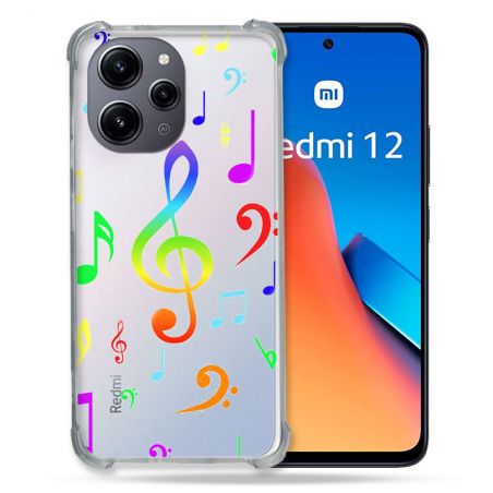 Coque Renforcée En Verre Trempé Transparente Pour Xiaomi Redmi 12 5G Note Musique Colore