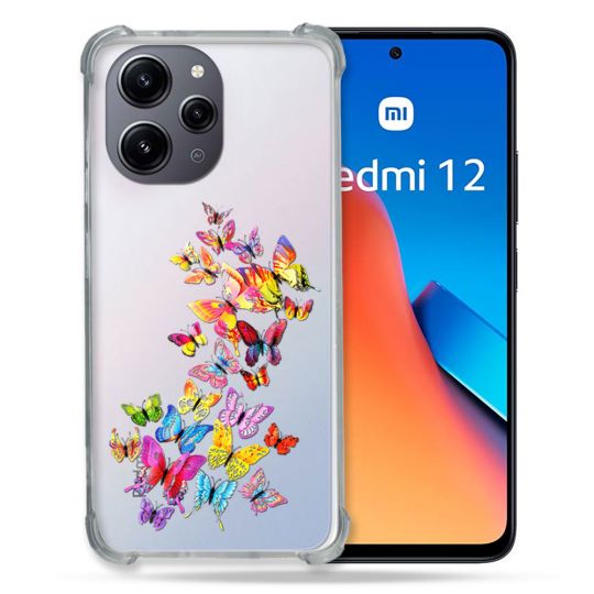 Coque Renforcée En Verre Trempé Transparente Pour Xiaomi Redmi 12 5G Papillon Multicolore