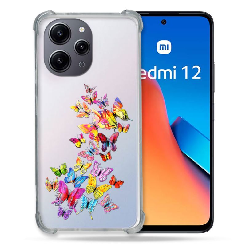 Coque Renforcée En Verre Trempé Transparente Pour Xiaomi Redmi 12 5G Papillon Multicolore