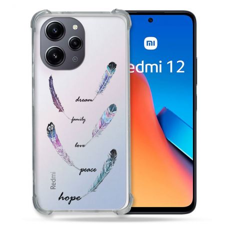 Coque Renforcée En Verre Trempé Transparente Pour Xiaomi Redmi 12 5G Plume Couleur