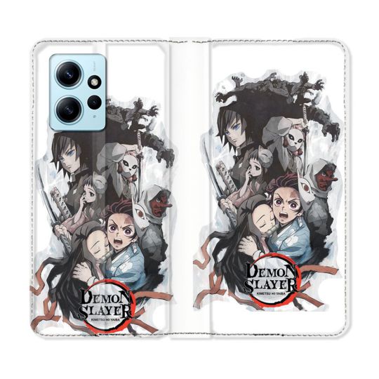 Housse Cuir Portefeuille Pour Xiaomi Redmi Note 12 4G Manga Demon Slayer Blanc