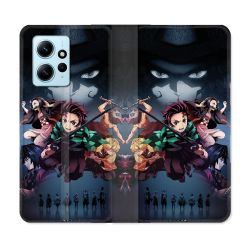 Housse Cuir Portefeuille Pour Xiaomi Redmi Note 12 4G Manga Demon Slayer Noir