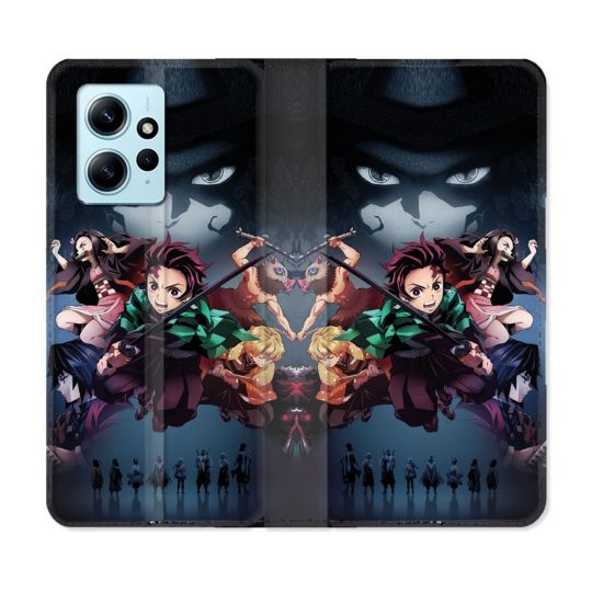 Housse Cuir Portefeuille Pour Xiaomi Redmi Note 12 4G Manga Demon Slayer Noir