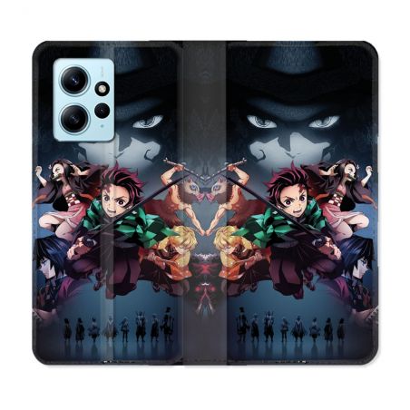 Housse Cuir Portefeuille Pour Xiaomi Redmi Note 12 4G Manga Demon Slayer Noir