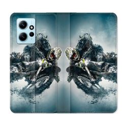 Housse Cuir Portefeuille Pour Xiaomi Redmi Note 12 4G Moto Cross Ombre