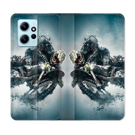 Housse Cuir Portefeuille Pour Xiaomi Redmi Note 12 4G Moto Cross Ombre