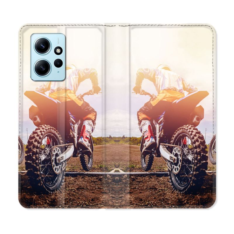 Housse Cuir Portefeuille Pour Xiaomi Redmi Note 12 4G Moto Cross Soleil