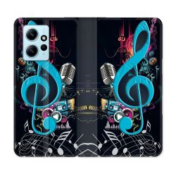 Housse Cuir Portefeuille Pour Xiaomi Redmi Note 12 4G Musique Cle Sol Bleu